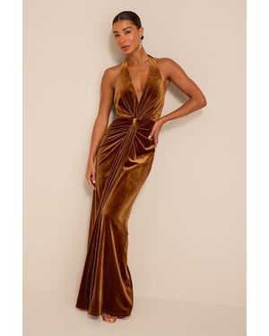Lulus Evie Velvet Plunge Maxi Dress - Brown