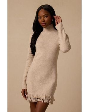 Lulus Everest Fringe Mini Sweater Dress - Natural