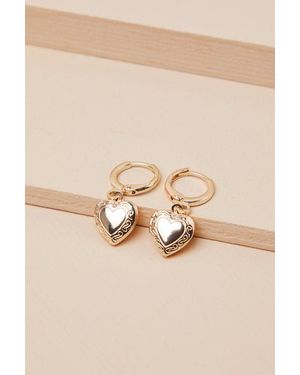 Lulus Dearest Addition Heart Locket Huggie Hoop Earrings - Brown