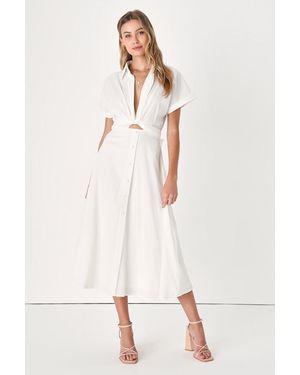 Lulus Palermo Perfection Collared Midi Dress With Pockets - Natural