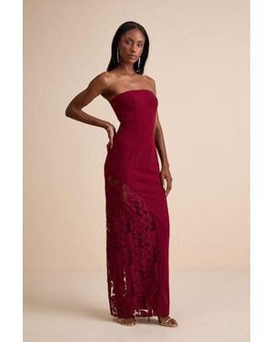Lulus Irresistible Attitude Strapless Lace Column Maxi Dress - Red