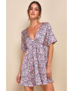 Lulus Express Yourself Floral Print Satin Babydoll Dress - Purple