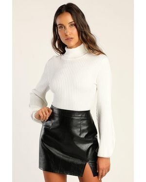 Lulus Subtle Sensation Ribbed Turtleneck Jumper Top - White