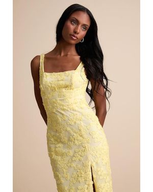 Lulus Chesley 3D Floral Embroidered Tie-Back Midi Dress - Natural
