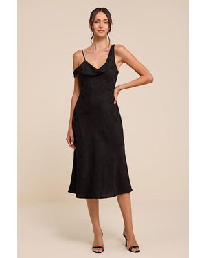 Lulus Cavani Satin Asymmetrical Midi Dress - Black