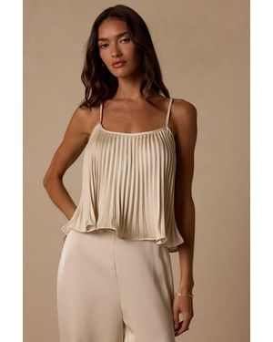 Lulus Caspian Cream Satin Pleated Cami Top - Brown