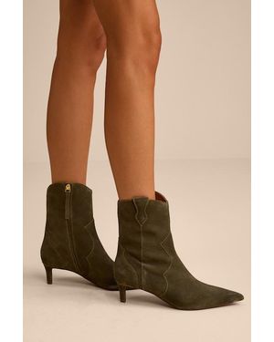 Seychelles Dallas Suede Leather Western Kitten Heel Booties - Green