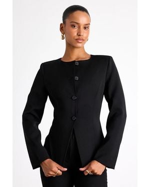 Lulus Elyna Button-Front Blazer - Black