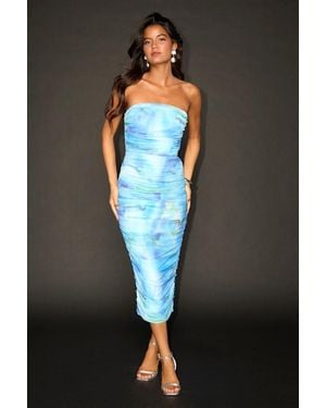 Lulus Vania Abstract Mesh Ruched Strapless Midi Dress - Black