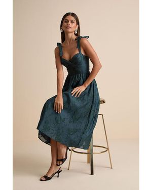 Lulus Loveliest Muse Dark Burnout Floral Tie-Strap Midi Dress - Blue