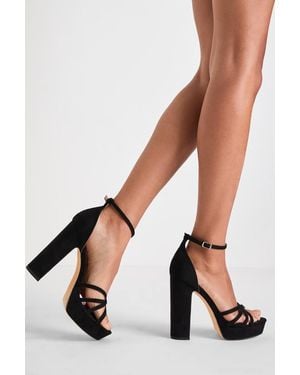 Lulus Yannie Suede Strappy Platform High Heel Sandals - Black