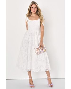 Lulus Proof Of Perfection Floral Tiered Tie-Strap Midi Dress - Natural