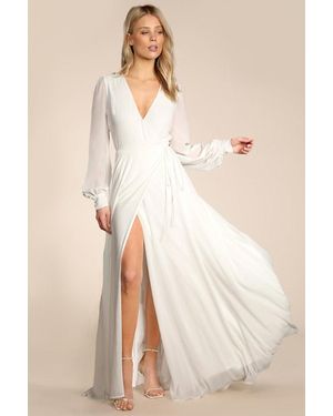 Lulus My Whole Heart Long Sleeve Wrap Dress - Natural