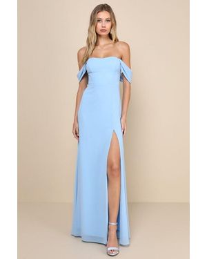 Lulus Magical Magnetism Off-The-Shoulder Maxi Dress - Blue