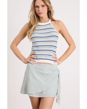 Lulus Elra Cotton Faux-Wrap Mini Skirt - Grey