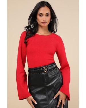 Lulus Modern Detail Cutout Bell Sleeve Jumper Top - Red