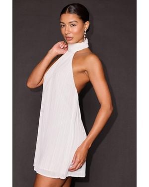 Lulus Gretchen Pleated Halter Backless Mini Dress - White