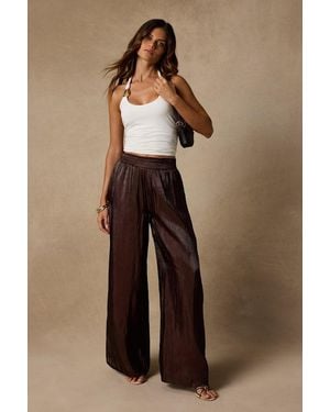 Lulus Cynthia Dark Satin Wide-Leg Pants - Brown