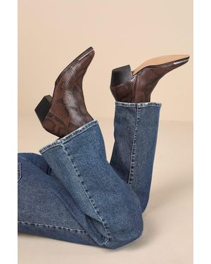 Dolce Vita Nonah Java Snake-Embossed Pointed-Toe Ankle Boots - Brown
