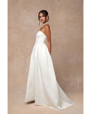 Lulus Bennett Satin Strapless A-Line Maxi Dress - Natural