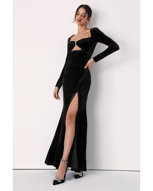 Lulus Hollywood Heyday Velvet Long Sleeve Mermaid Maxi Dress - Black