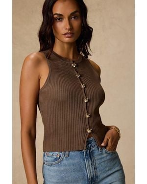 Lulus Conceptually Chic Ribbed Knit Button-Front Tank Top - Brown
