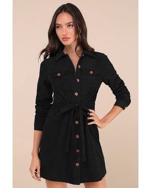 Lulus Simple Affection Corduroy Mini Dress With Pockets - Black