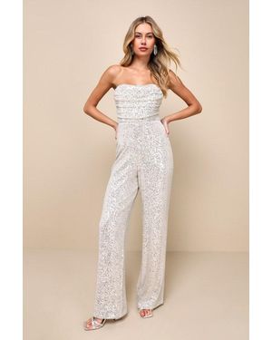 Lulus Glorious Vision Sequin Strapless Wide-Leg Jumpsuit - Natural