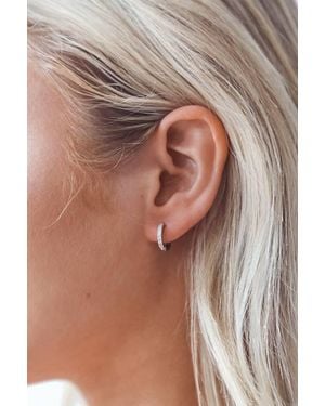 Lulus Little Details Rhinestone Mini Hoop Earrings - Metallic