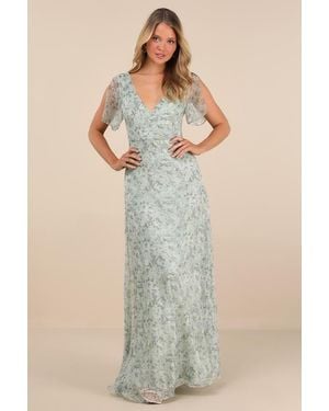 Lulus Dreamiest Desires Floral Flutter Sleeve Maxi Dress - Multicolour