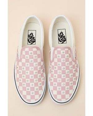 Vans Classic Misty Checkerboard Rhinestone Slip-On Trainers - Natural