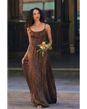 Lulus Ashyr Satin Jacquard Pleated Maxi Dress - Brown