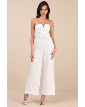 Lulus Opulent Outlook Bow Strapless Wide-Leg Jumpsuit - Natural