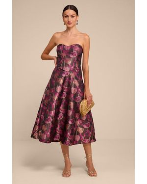 Lulus Landry Floral Strapless Lace-Up Midi Dress - Pink