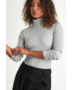 Lulus Basics Wilde Ribbed Long Sleeve Mock Neck Bodysuit - Gray