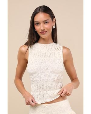 Nia Wes Cream Lace Smocked Tank Top - Natural