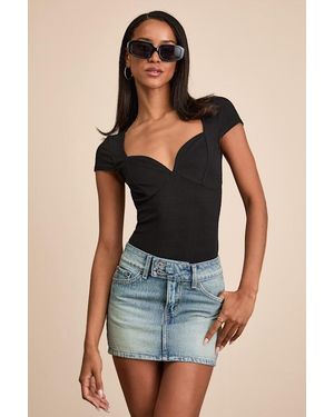 Lulus Jacqueline Ribbed Knit Short Sleeve Bodysuit - Blue
