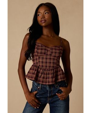 Lulus Callen Multi Plaid Peplum Top - Brown