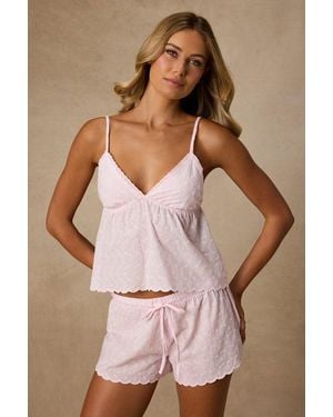 Lulus Kensely Eyelet Embroidered Two-Piece Pj Set - Natural