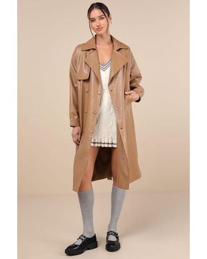Lulus Seasonally Posh Vegan Leather Trench Coat - Black