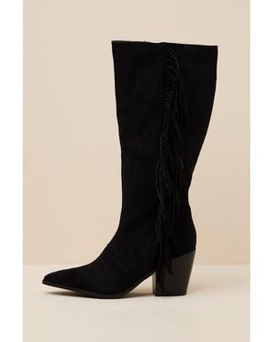 Lulus Lana Suede Fringe Boots - Black