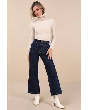 Rolla's Sailor Dark Wash High-Rise Wide-Leg Jeans - Blue