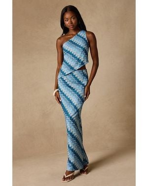 Lulus Fiala Multi Crochet Chevron Mermaid Maxi Skirt - Blue