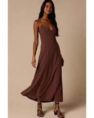 Lulus Lilly Pinstriped Tie-Back Midi Dress - Brown