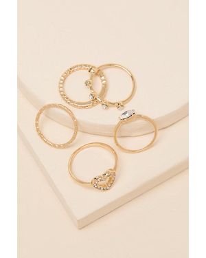 Lulus Jairo Rhinestone Five-Piece Ring Set - Natural