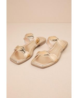 Dolce Vita Ilva Low Heel Distressed Leather Slide Sandals - Natural