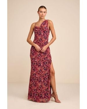 Lulus Vienta Floral Chiffon Asymmetrical Maxi Dress - Red