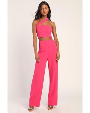 Lulus Flaunt It Like That One-Shoulder Two-Piece Jumpsuit - Pink