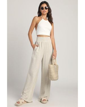 Lulus Hit The Breeze Smocked Wide-Leg Trousers - Natural