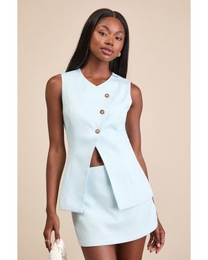 Lulus Teslee Textured Mid-Rise Skort - Blue